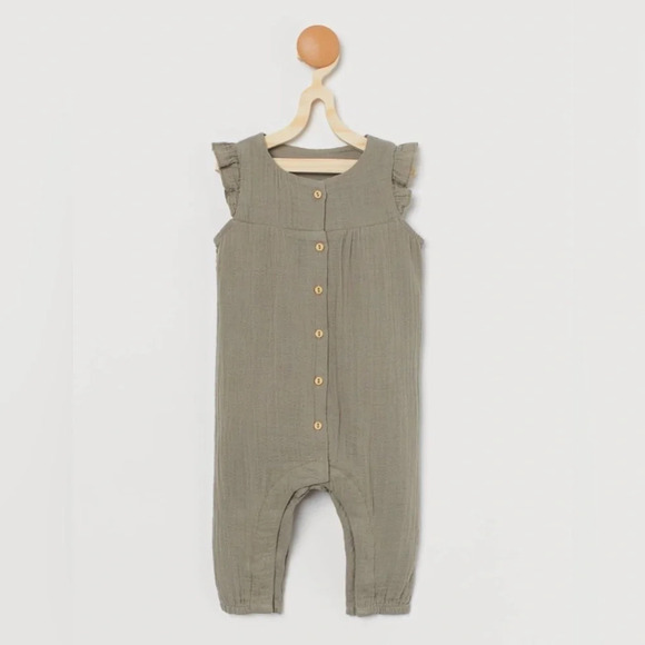 NWT H&M Baby Exclusive Organic Cotton Romper in Khaki Green | size 2-3 years - Picture 1 of 5